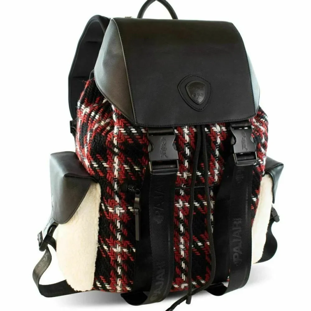 PAJAR-Logan Leather/Knit Luxury Special Force Sport Backpack-Black Plaid Mix-NWT